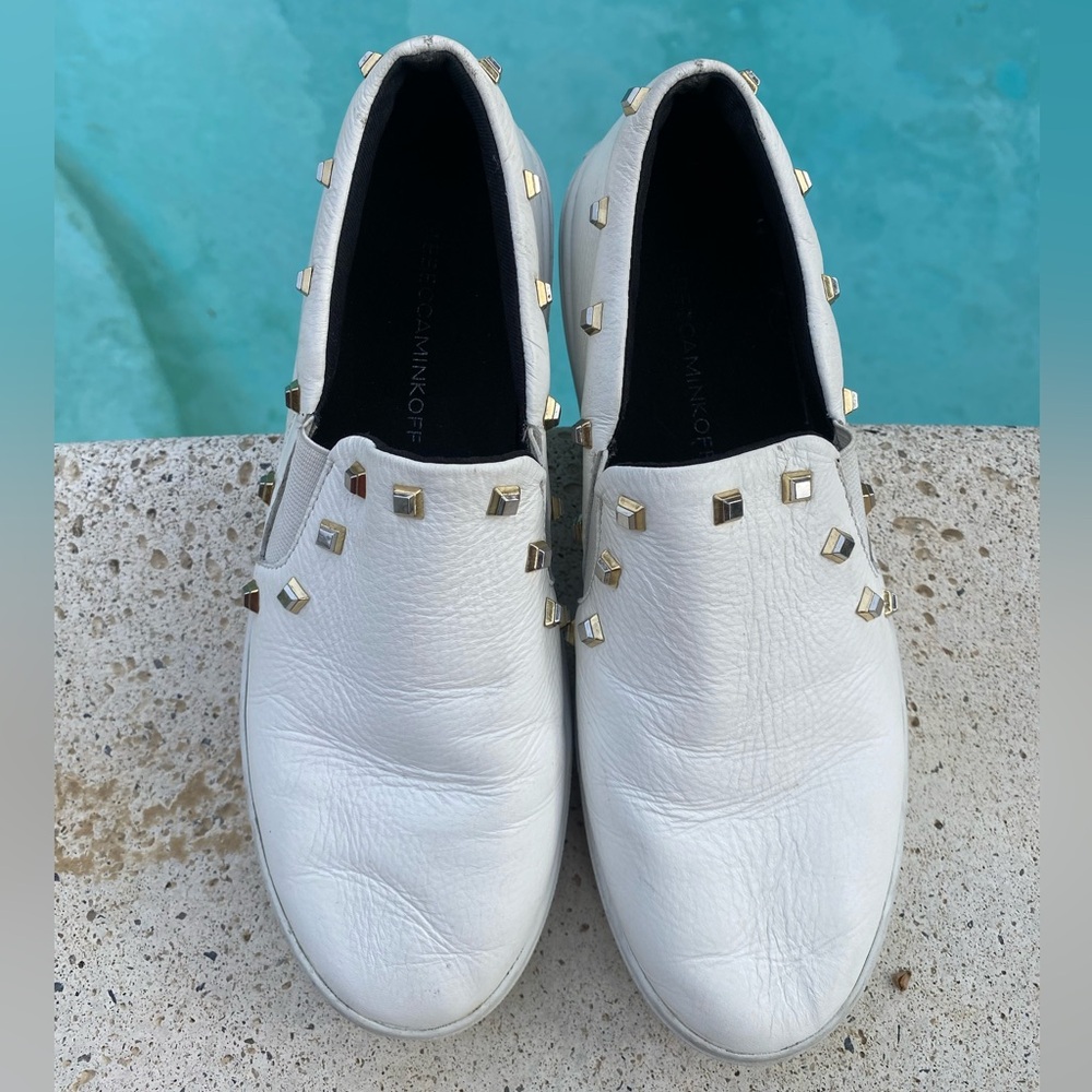 Rebecca Minkoff Women’s White Leather Sneakers Platform Shoes Studded Size 6.5